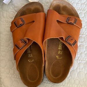 Birkenstock Tan Leather Slide Sandals